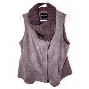 ETCETERA Genuine Suede Moto Vest Wool Knit Cowl Neck Fawn Brown Zip Jacket 14